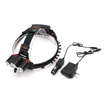 2017 Hot Sale 3 Heads Headlamp T6+2*R2 LED Headlight 4 Modes LED Head Light Lamp 18650 Head Torch With AC/Car Charger EU/US
