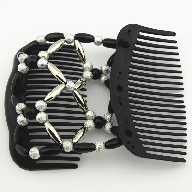 60PCS/LOT Black and silver pearl beads comb  woman fashion jewlery hot sale  elastic beaded magic hair comb clips