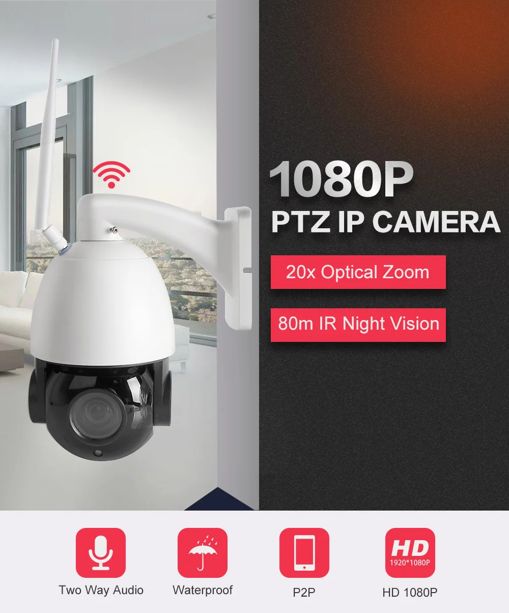 HD 1080P WI-FI PTZ Камера купольная IP камера Камера Беспроводной 20X Оптический зум Открытый 80 м ИК Ночное видение CCTV Камера s 2-полосная аудио