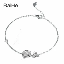 BAIHE Solid 14K белое золото 0.35ct Сертифицированный H/SI подлинный натуральный бриллианты юбилей женские классические ювелирные изделия Уникальный браслет