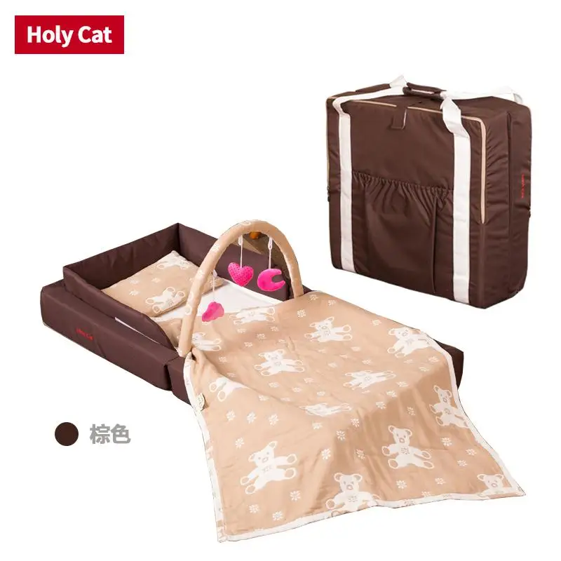 Holycat складная детская кровать для новорожденных портативная корзина дорожная кровать с защитой от давления с бесплатными подарками - Цвет: Coffee