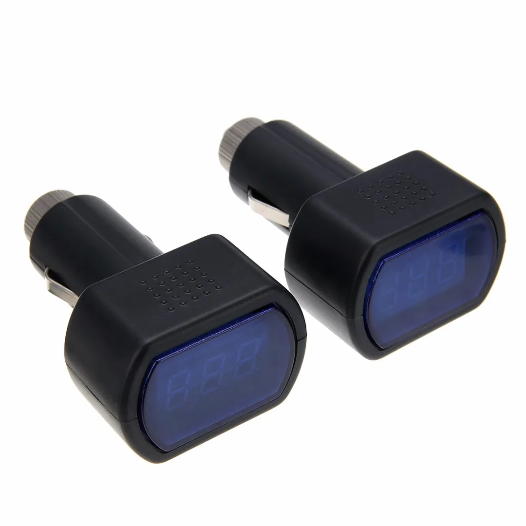 2pcs DC 12V 24V LED Auto Car Battery Volt Voltage Meter Gauge Cigar Lighter Plug Black