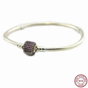 

Authentic 925 Sterling Silver Signature Barrel Clasp Bracelets for Women Jewelry with Sparkling Fancy Pink CZ Wholesale FLB027C