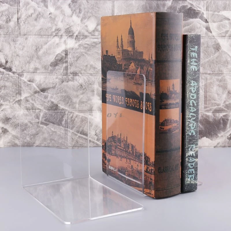 2Pcs Clear Acrylic Bookends L-shaped Desk Organizer Desktop Book Holder School Stationery Office Accessories