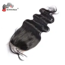 Sunnymay кружевная застежка с детскими волосами бразильское тело волна Закрытие 4x4 отбеленные узлы швейцарское кружево