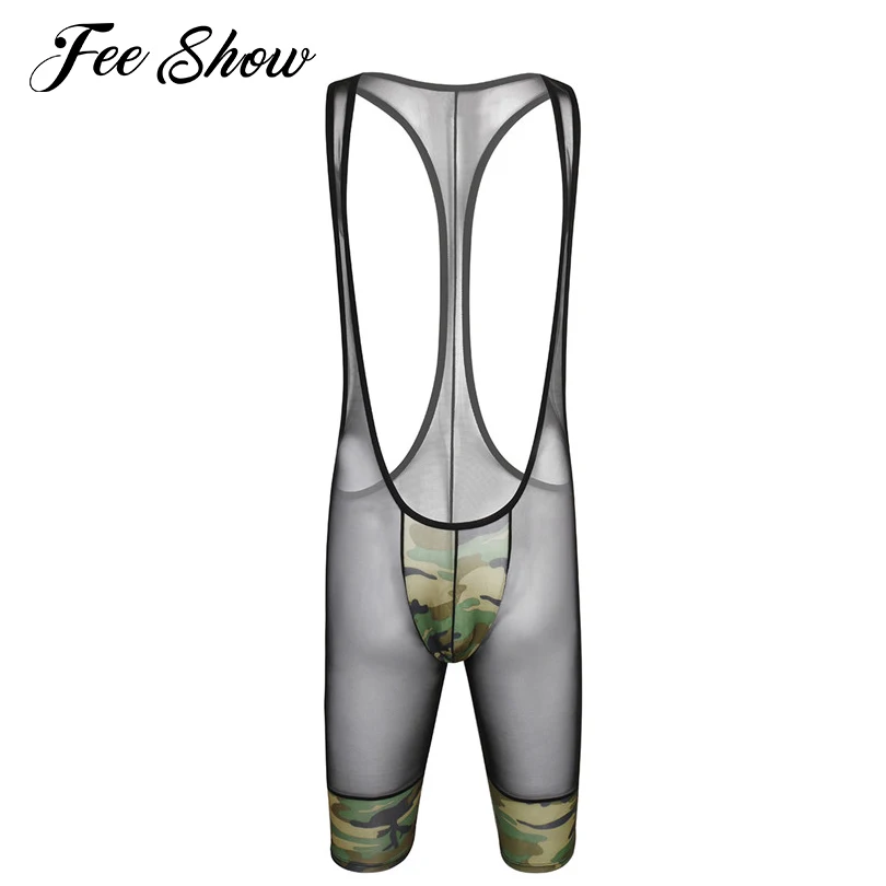 Mens Lingerie One piece Mesh Camouflage Underwear Jumpsuit Undershirt Body Suit Men's One piece