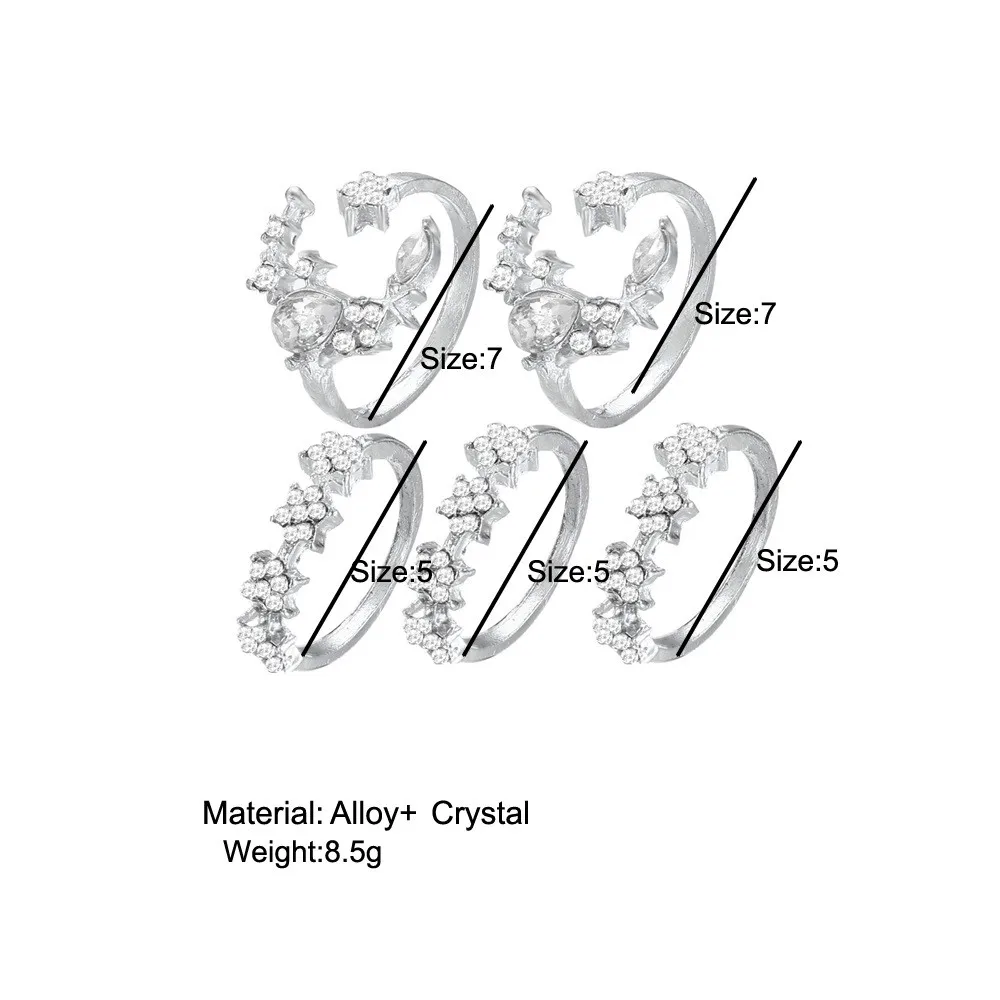5 шт. милые миди луна цветок кольцо Набор Мода небольшой сустава Костяшки Полный палец кольцо Винтаж ювелирные изделия год подарки