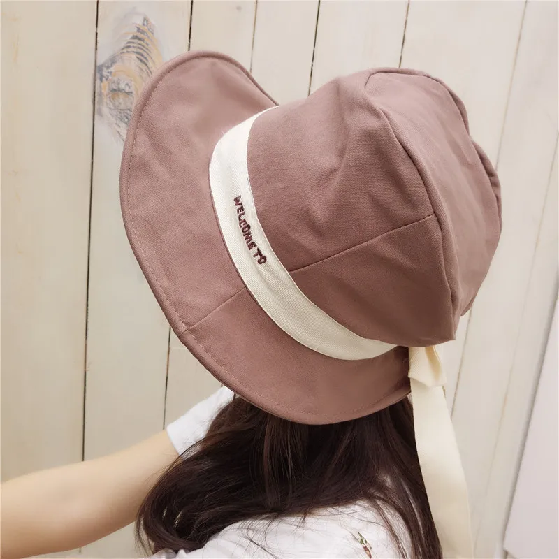 Leisure Bucket Hats Ladies Korean Style Bowknot Big Brim Fisherman Hat Joker Sun Hat Women Shade