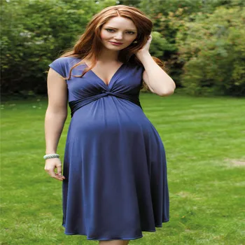 

Maternity Women Dress Summer Sleeveless Sexy V-neck Knee Length Dress New Mom Western Style High Elastic Waist Vest Dresses