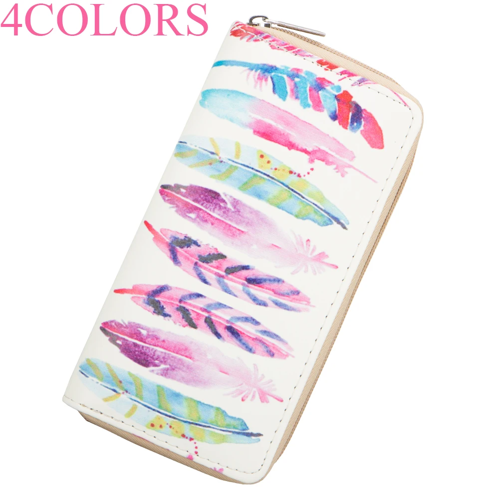 

Sansarya New Fashion 2018 Colorful Dreamlike Feather Pattern Print Woman Wallet Card Holder Phone Bag PU Leather Ladies Wallet