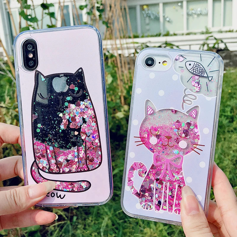 3D Cartoon Cat Fish Flower Perfume Bottle Quicksand Dynamic Liquid Glitter Case For iPhone 6 s Case For iPhone X 6 7 8 Plus Case (4)