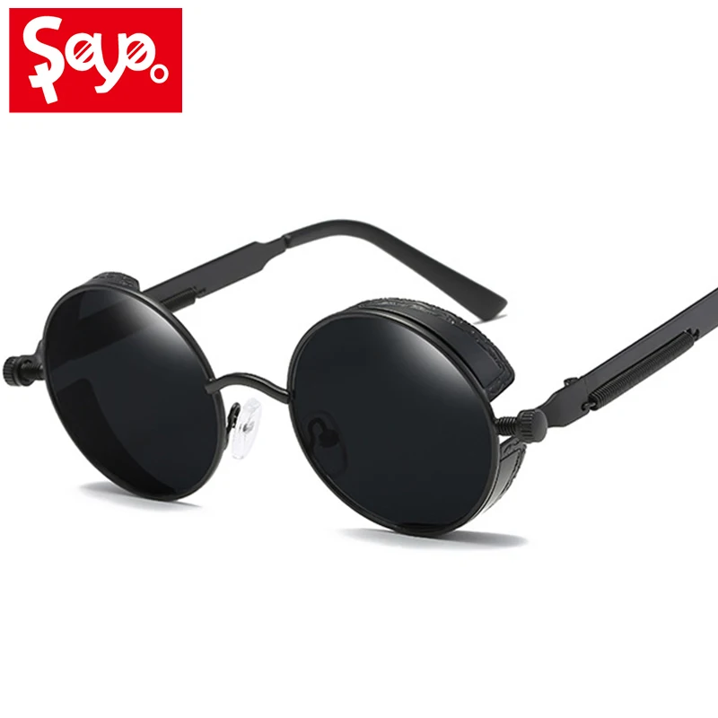

SAYLAYO Retro Steampunk Sunglasses Men Round Vintage Metal Frame Gold Black Sun Glasses Gifts for Friends UV400 Protection
