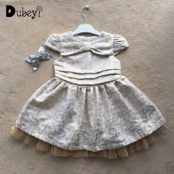 

Princess Girl Dress Xmas Gold Embroidery Party Gown Autumn & Winter Kids Clothes Sequined Bows Wedding dress