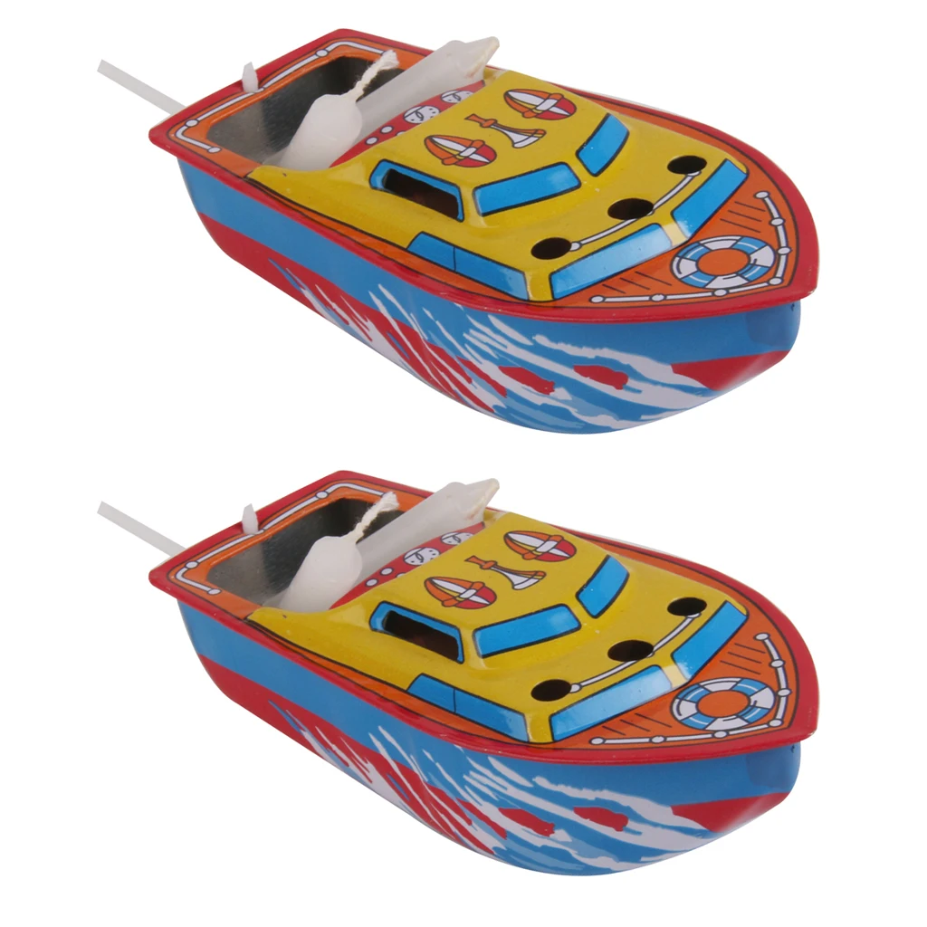 Prettyia 2 Pieces Collectible Candle Powered Steam Boat Tin Toy Vintage Style Floating POP POP Boat Toy Gift