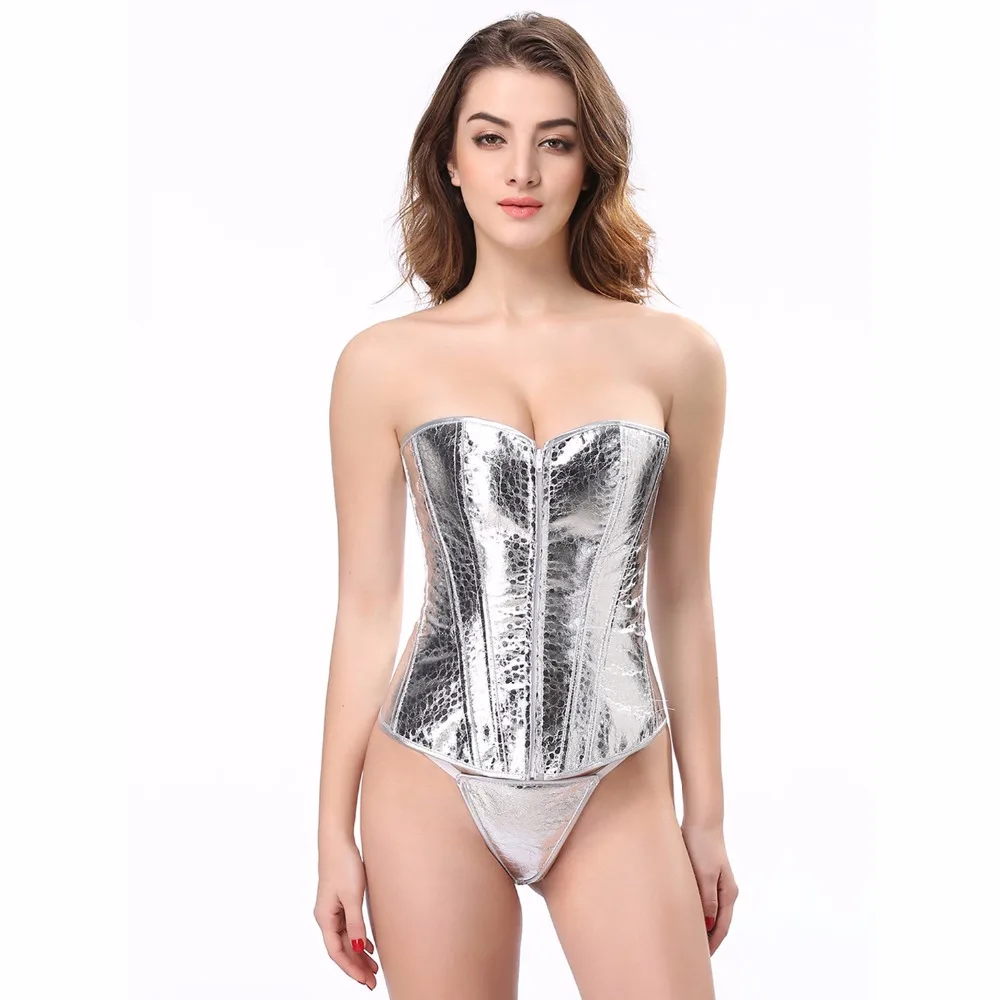 Lotsyle Satin with Faux Leather Corset Zipper Buckles Bustier Lotsyle Satin with Faux Leather Corset Zipper Buckles Bustier