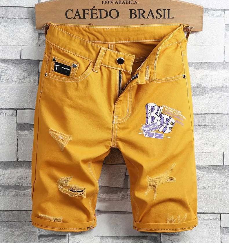 New Fashion Men Holes Short Jeans Summer Men Yellow Denim Shorts High Quality Men Cototn Straight Casual Denim Jean Shorts New Fashion Men Holes Short Jeans Summer Men Yellow Denim Shorts High Quality Men Cototn Straight Casual Denim Jean Shorts
