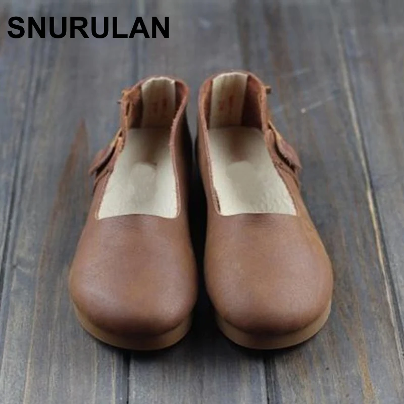 SNURULAN Women Flat Shoes 1005 Genuine Leather Ballerina Flats Round toe Slip on Ballet Flats Spring/Autumn Footwear