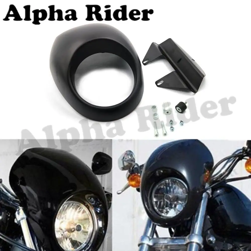 

New Headlight Mask Fairing Front Cowl Cafe Racer Style Flyscreen Visor for Harley Drag Dyna Glide Sportster XL 883 1200 V-Rod FX