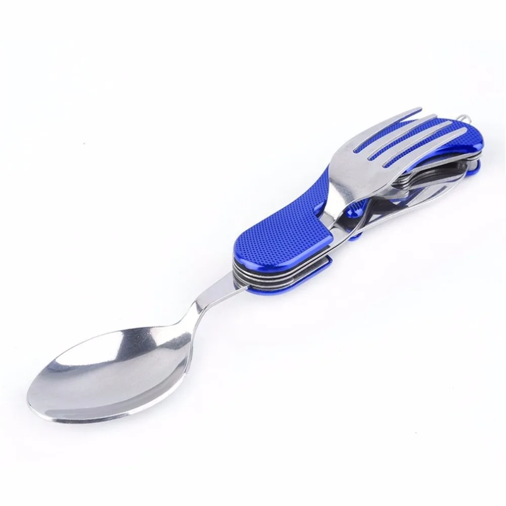 Открытый Кемпинг портативный вилка нож посуда инструменты, нержавеющая сталь 3 в 1 многофункциональная Складная ложка и вилка нож дорожные наборы
