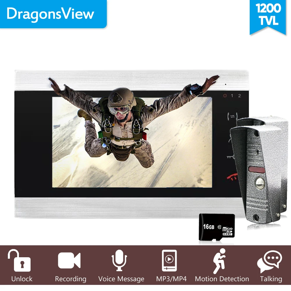 Dragonsview видеодомофон дверной звонок Домофон Система 1 монитор 7 дюймов Интерком