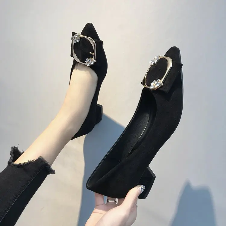 

2019 Spring New Women's Shoes With Pointed Professional Ceremonial Work Shoes Black High Heels Female Thick With Single Shoes