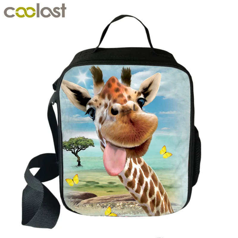 

Giraffe / Panda / Meerkat Head Print Portable Lunch Bag Thermal Insulated Canvas Lunch Box Tote Bag Cooler Food Picnic Bags