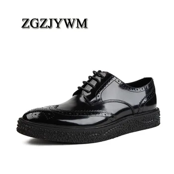 

ZGZJYWM High Quality Black/Red Genuine Leather Lace-up Pointed Toe Flats Oxfords Carved Casual Dress Party Wedding Shoes