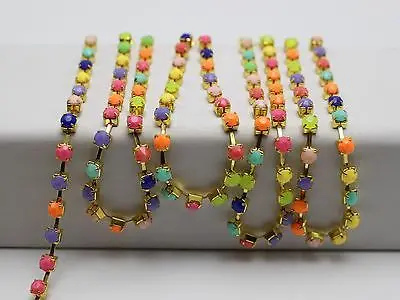 

SS16 1 Meter Golden Rainbow Resin Jelly Rhinestone Chain Trim For Bridal Wedding