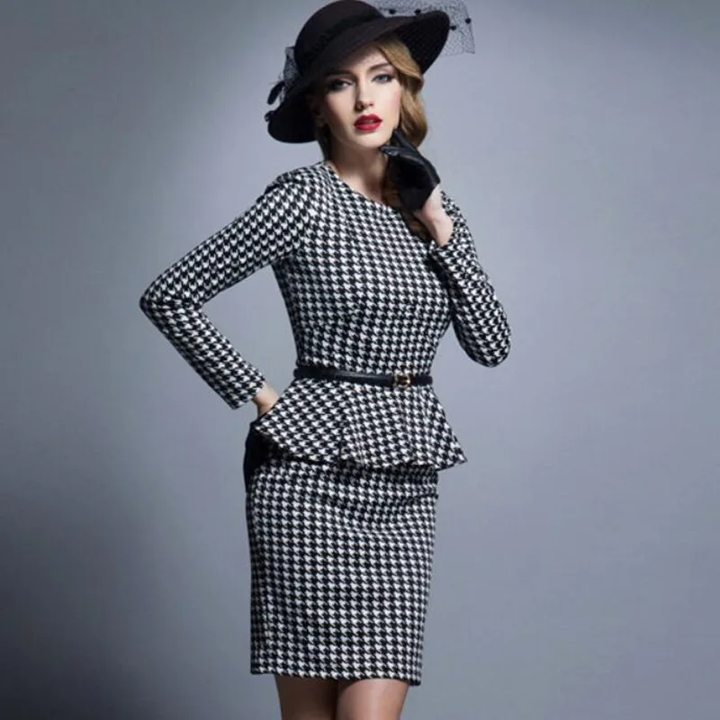 

Elegant Dress For Women Ruffle Office Lady Casual 2019 Autumn Winter Slim Bodycon Business Work Pencil Mini Female Suit Dresses
