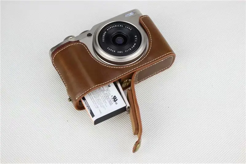Чехол из искусственной кожи для камеры, Половина корпуса, чехол для Fujifilm XF10 FUJI X-F10, открывающийся нижний чехол, черный, коричневый, кофейный
