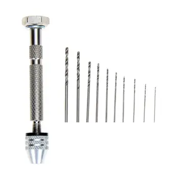 

High Quality Mini Micro Aluminum Hand Drill With Keyless Chuck +10x High Speed Steel Twist Drills Rotary Tools Wood Drilling