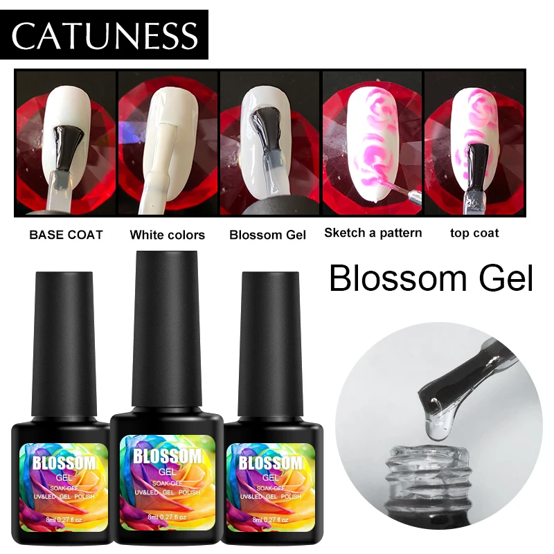 

CATUNESS 8 Ml UV/LED Lamp Blossom Soak Off Gel Nails Polish 1 Pcs Flowering Effect Varnish Healthy Holographic Top Uv Gel Nail