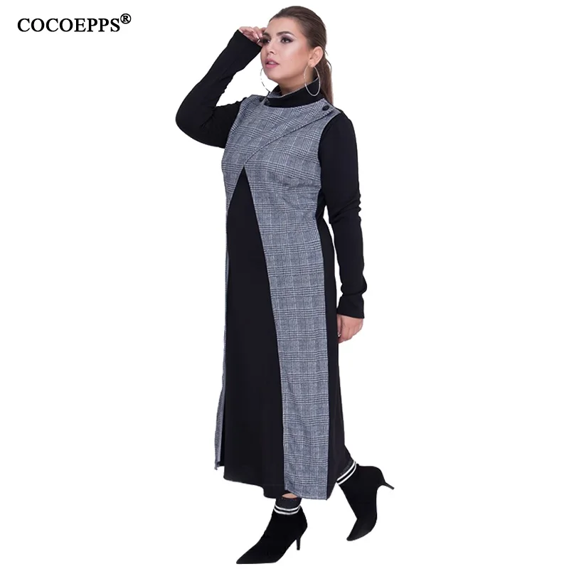 COCOEPPS, плюс размер s, женская одежда, клетчатое зимнее платье, 5XL, 6XL, платья, большой размер, для офиса, для работы, Элегантное Длинное Платье