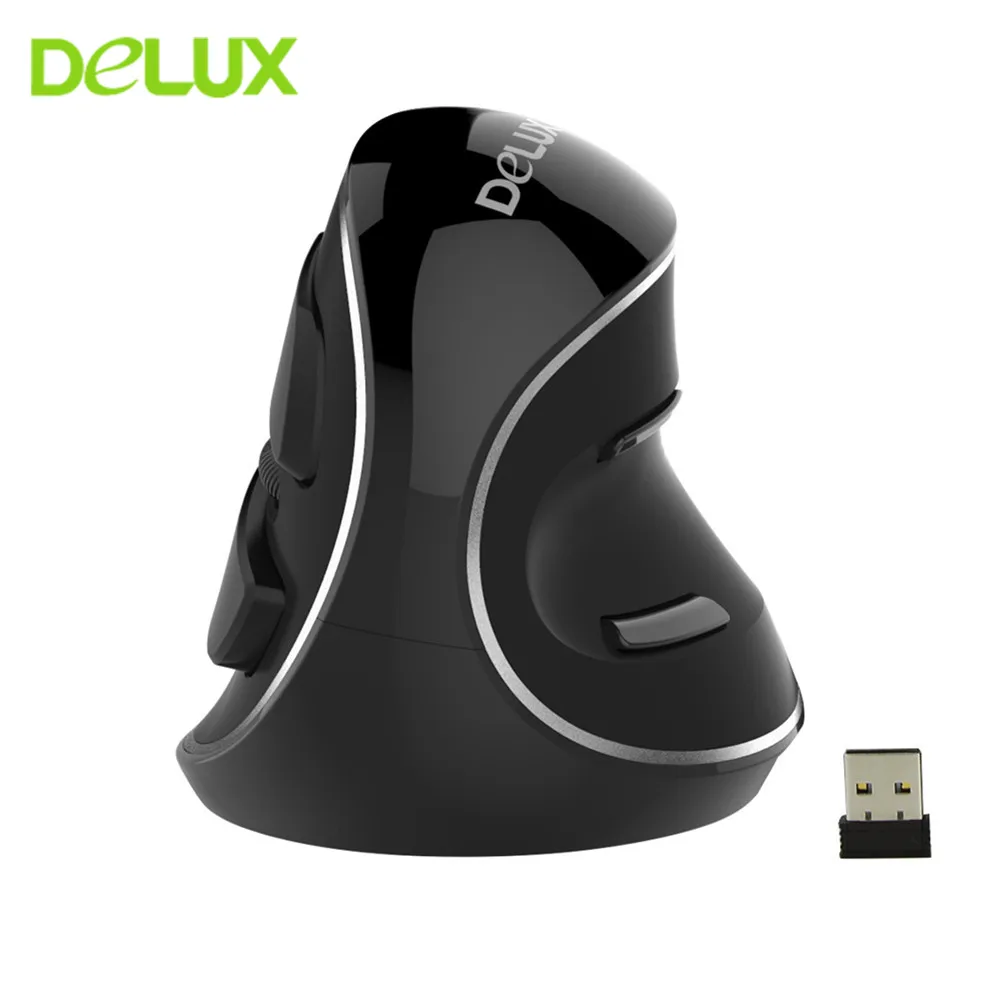 

Delux M618 Plus Ergonomic Vertical Wireless Mouse 800/1200/1600 DPI Mause 6 Function Button Gaming Mice with Removable Palm Rest