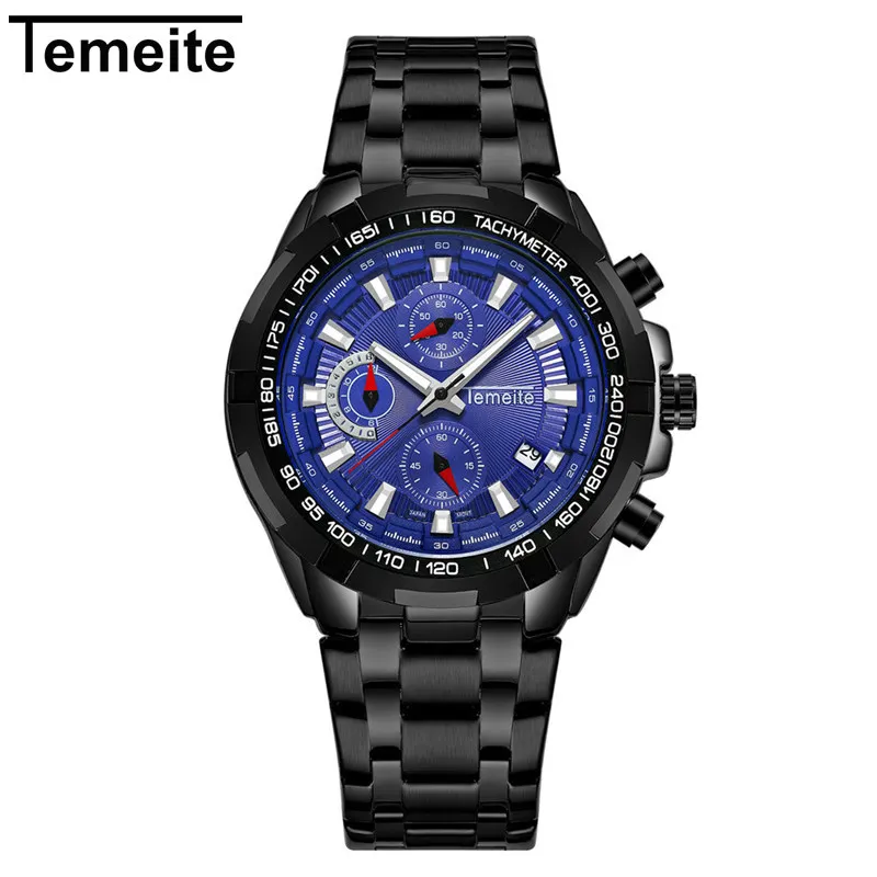 TEMEITE Топ люксовый бренд наручные часы для мужчин Спорт на открытом воздухе для мужчин s кварцевые водонепроницаемый светящийся хронограф мужские часы Relogio Masculino - Цвет: black blue
