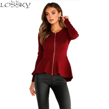  Autumn Winter Zip Jacket Women Round Neck Ruffle Hem Tiered Layer Elegant Jackets 2018 Fashion Ladies Slim Coats 