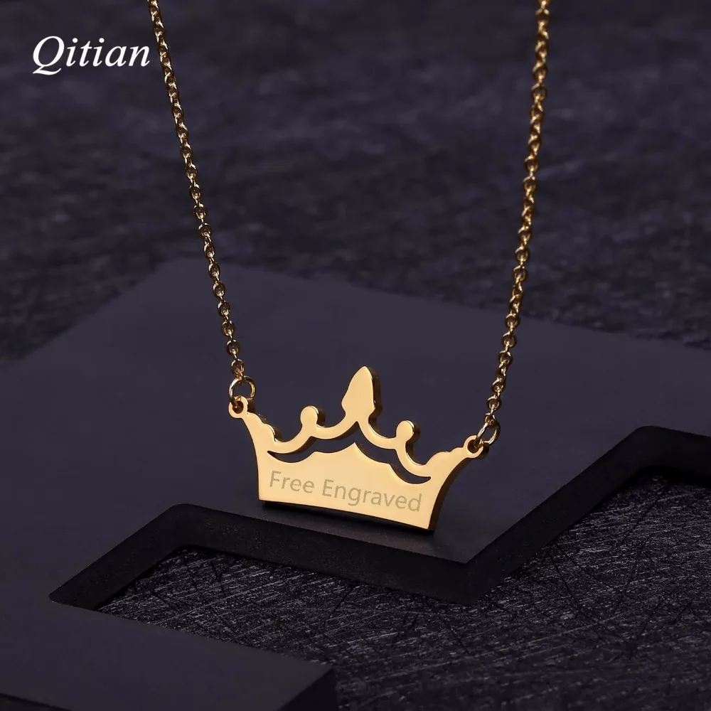 

Crown Pendant Necklaces Custom Name Date Laser Engrave Personalized Jewelry