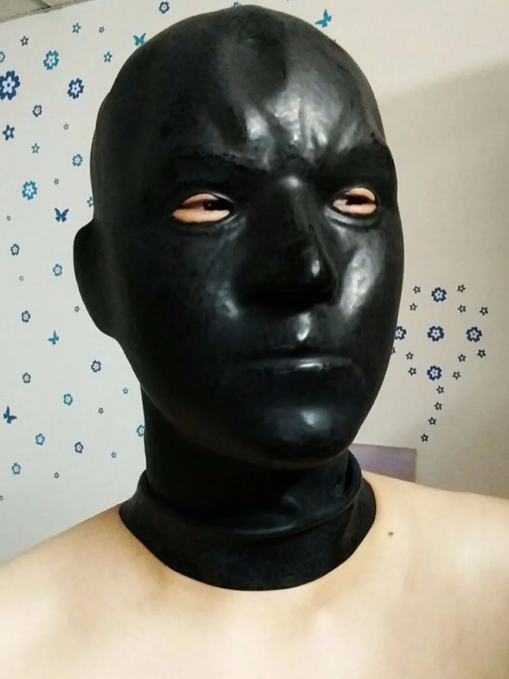 Латексная Мужская анатомическая резиновая Фетиш маска с 3D бондажем капюшон в том числе уши отверстие нос Твердые тяжелое супер толщина