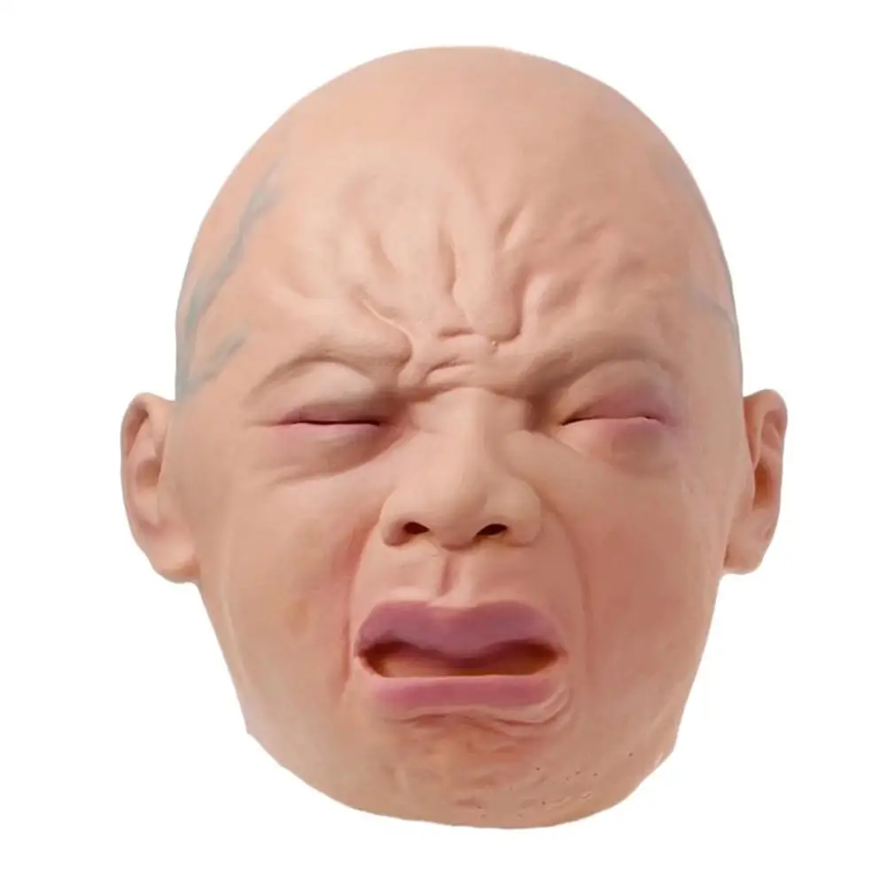 

Realistic crying baby mask full head crying face mask wigs Halloween bar room haunted house horror mask