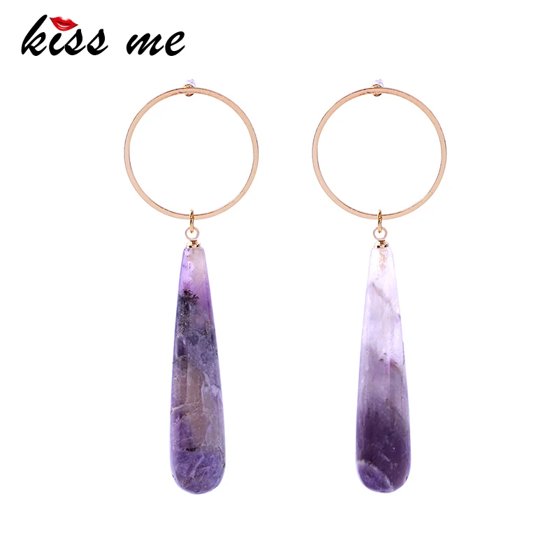 

KISS ME Classic Exquisite Natural Stone Drop Earrings For Women Gifts Brass Circle Dangle Earrings Fashion Jewelry Accessories