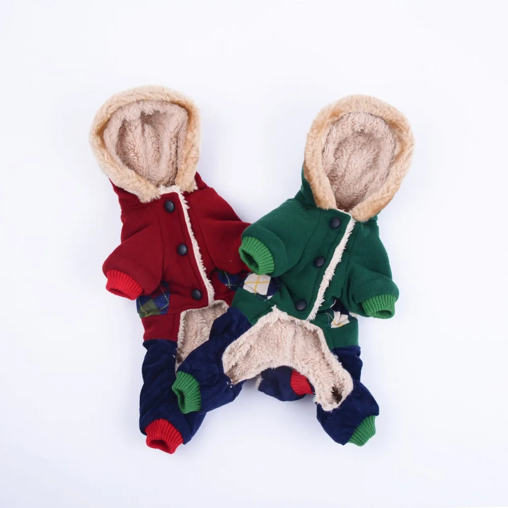 

Teddy clothes wholesale Warm Fleece Dogs Clothes Cute Jumpsuit Hooded Four Legs Pet Clothing thick winter dog clothes