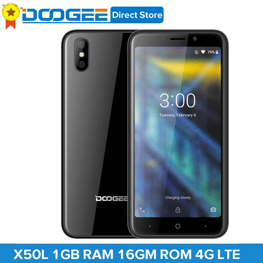 

DOOGEE X50L 4G Android 8.1 Smartphone MTK6737 Quad Core 5.0" 18:9 Mobile phone 1GB 16GB Dual Rear Camera Cellphone Google Play