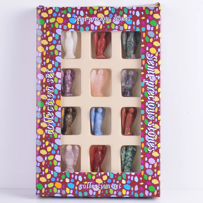 

12 pieces/box 1.5 inch mixed angel Figurine craft mineral Crystal stone Mini Animal Statue for home Decor accessory gift