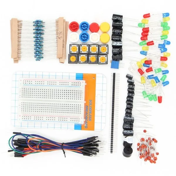 1 компл. Компоненты стартовый набор 400 точка Макет + 30 х перемычек + Резистор Комплект + конденсатор комплект + 2 xbuzzer + светодиодов с Пластик