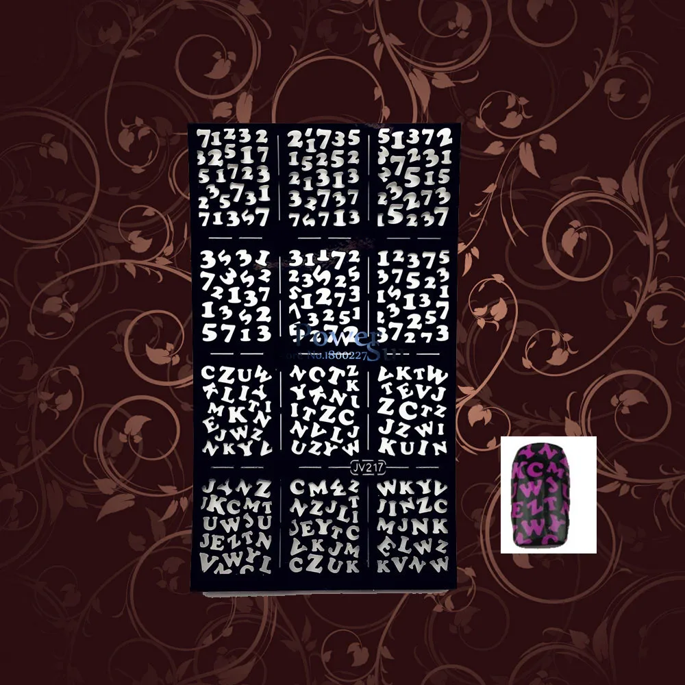 

1PC Black Arabic Numerals Pattern Hollow Out Nail Foil Template Image Guide PBV217 Makeup Tips Manicure Tool Character Alphabet