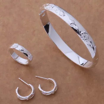 

AS060 Lucky Silver Color 925 Jewelry Sets For Women Ring 245 + Bangle 086 + Earring 218 /bfcajwja Adcaiuja