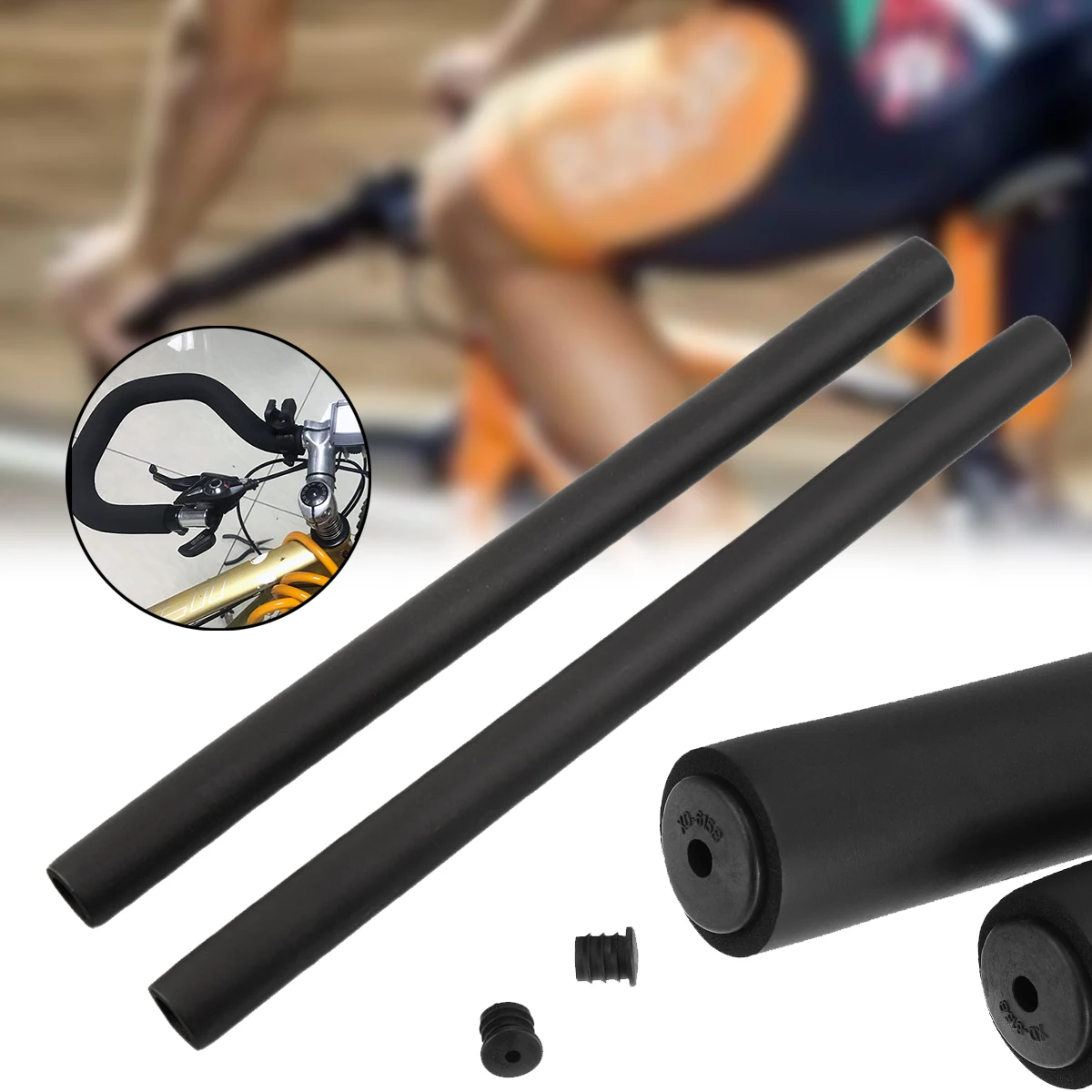 2Pcs Bicycle Foam Grip Tube Cycle Mountain Road Bike Smooth Soft Tube Sponge Foam Handlebar Grips Cover With Plugs