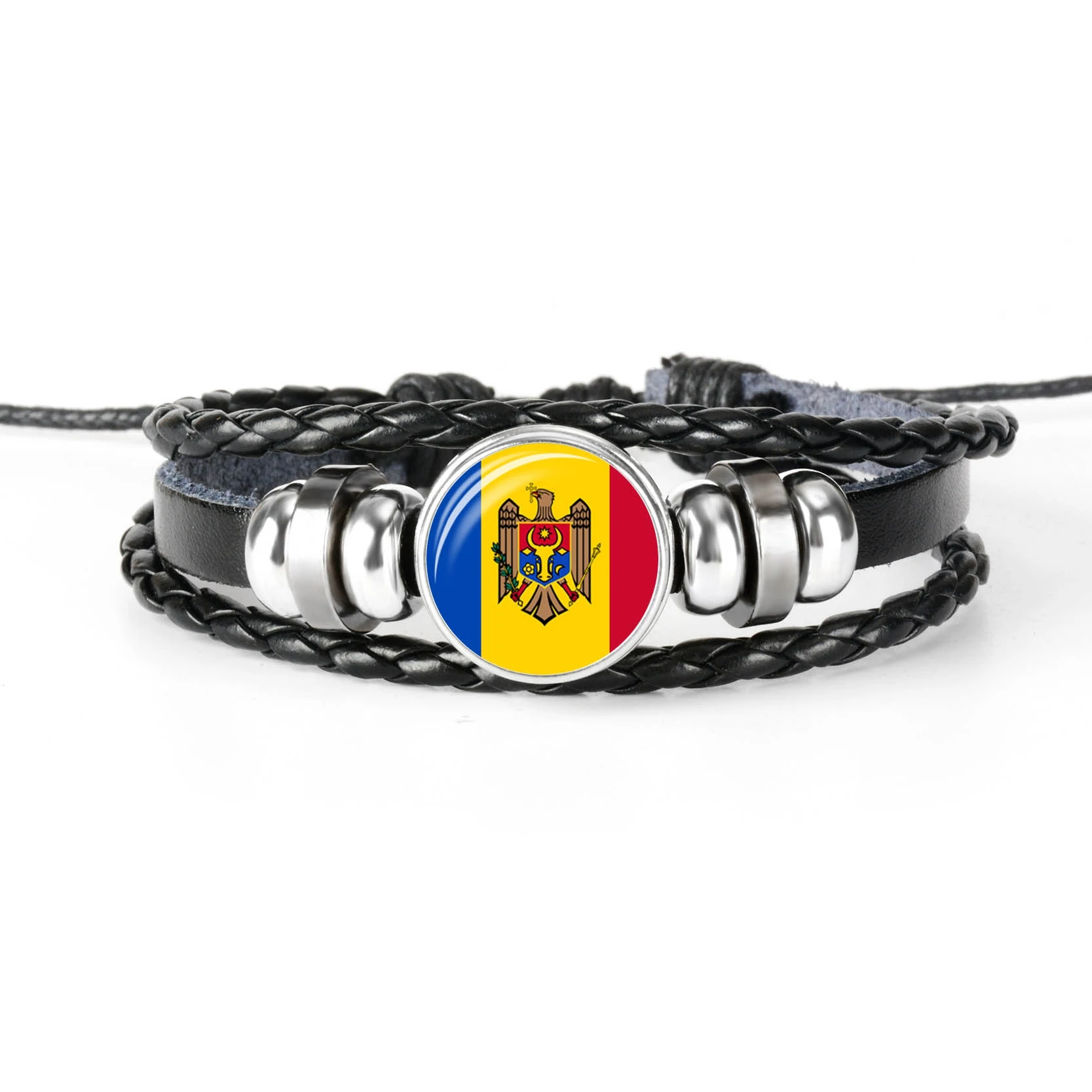 Россия Молдова Беларуси Швеция Эстония Финляндии в европейском стиле Национальный флаг браслет со стеклянным кабошоном кожаный браслет ювелирные изделия - Окраска металла: Moldova