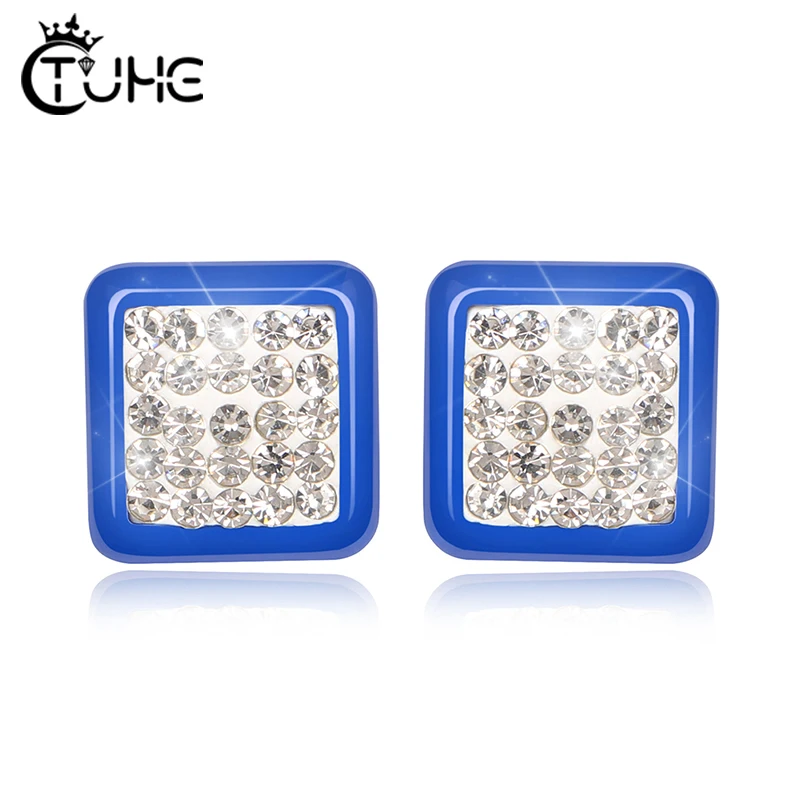 

Bling Ceramic Stud Earrings For Men Women Luxury Blue Elegant Style Micro Pave Cubic Zircon Square Stud Earring Gifts