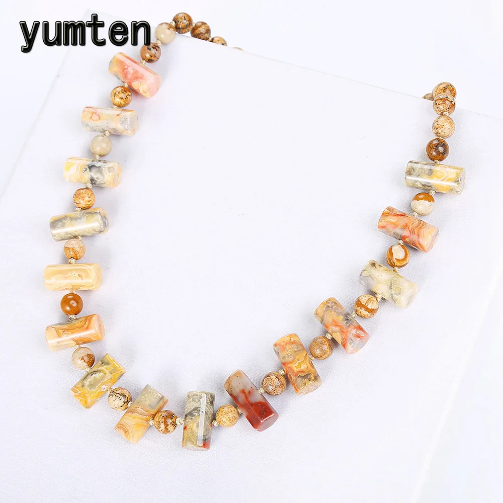 

Yumten Colorful Jade Big Necklace Women Crystal Statement Jewelry Original Charms Female Choker Stone Reiki Power Gemstone Gift